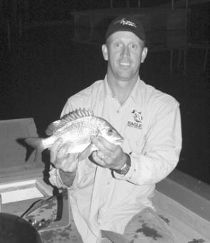 Drew Griffith with a bream caught at night on a Berkley Gulp. 